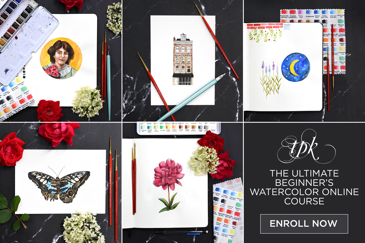 Enroll in the TPK Ultimate Beginner's Watercolor Course