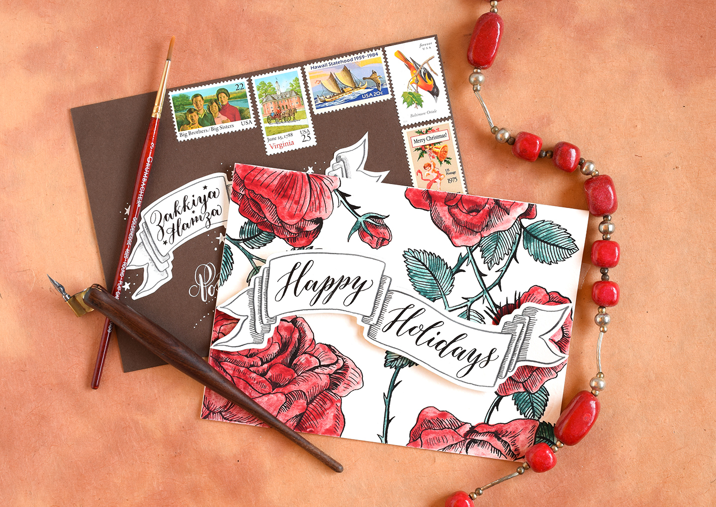 DIY Holiday Card + Artistic Envelope Tutorial (Includes Free Banner Printable) | The Postman's Knock