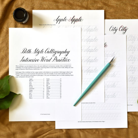 Beth Style Calligraphy Worksheet Set | The Postman's Knock