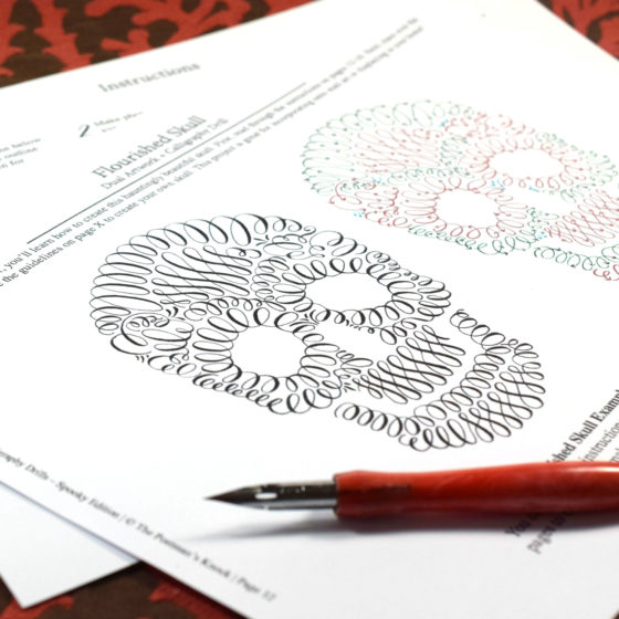 Finally, you'll finish up the packet by practicing how to make this flourished skull.