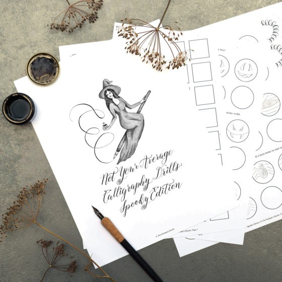 This 17-page packet of calligraphy drills is especially fun to fill out around Halloween!