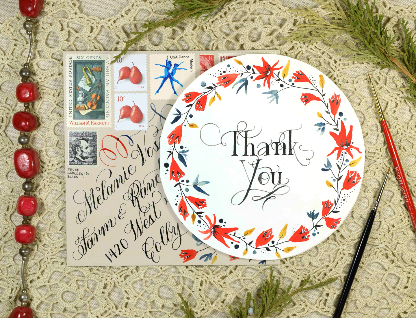 Circular Watercolor Thank You Card Tutorial | The Postman's Knock