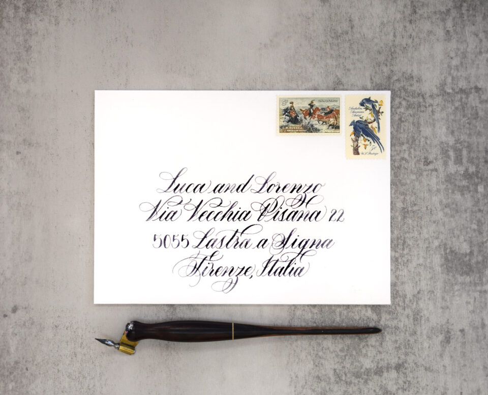 Perfectly centered pointed pen calligraphy envelope