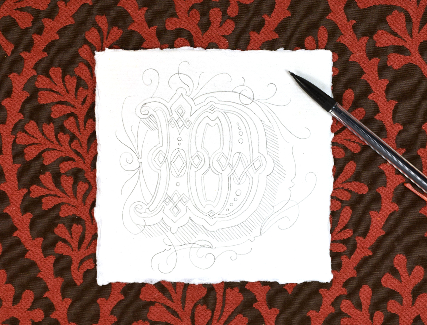 Pencil Outline of an Illuminated Letter 