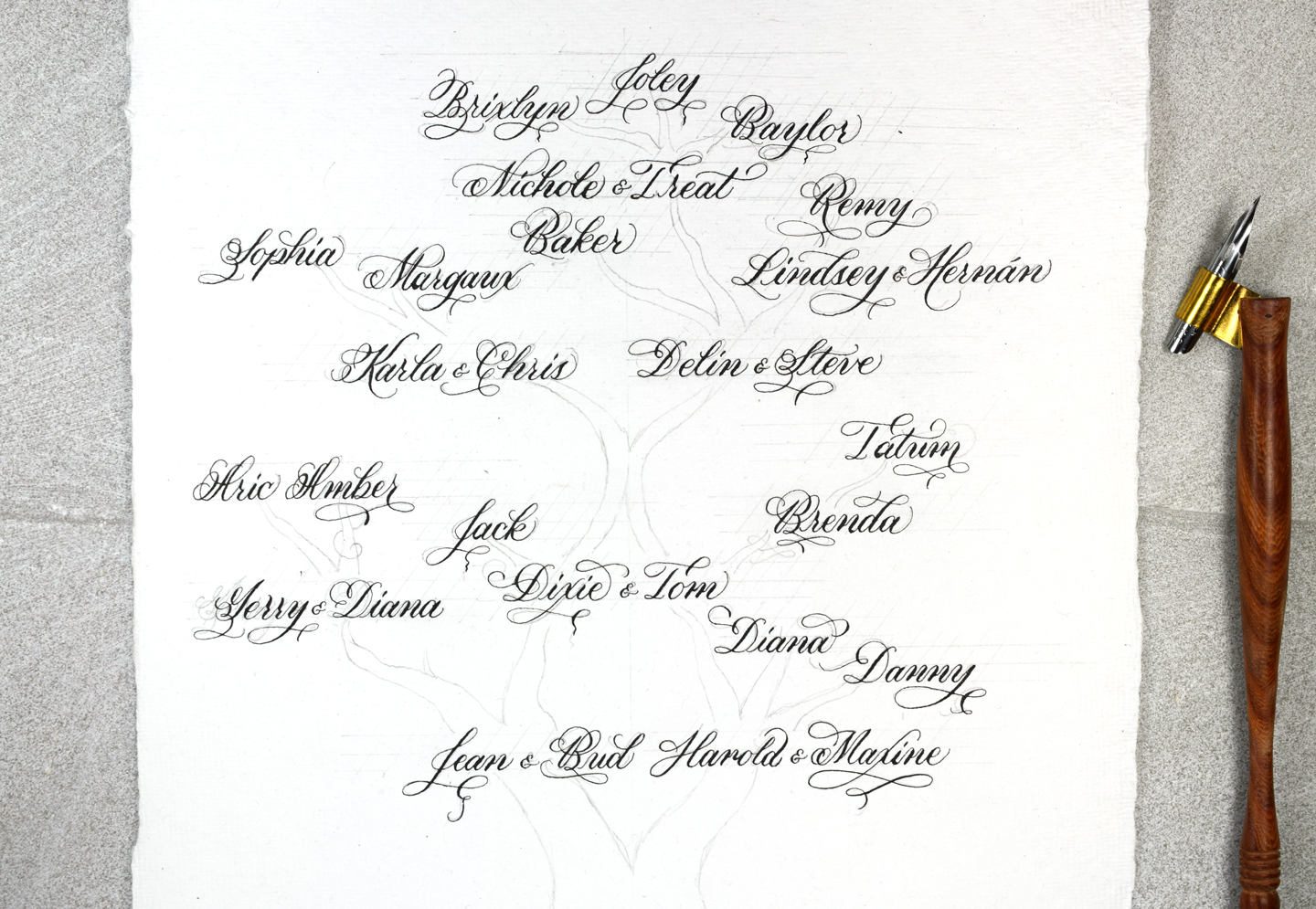Inking Over Family Tree Names 
