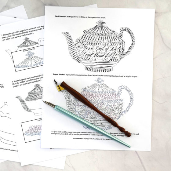 You'll conclude your practice with a highly embellished teapot drill, which you can use on projects like mail art and sketchbook pages.