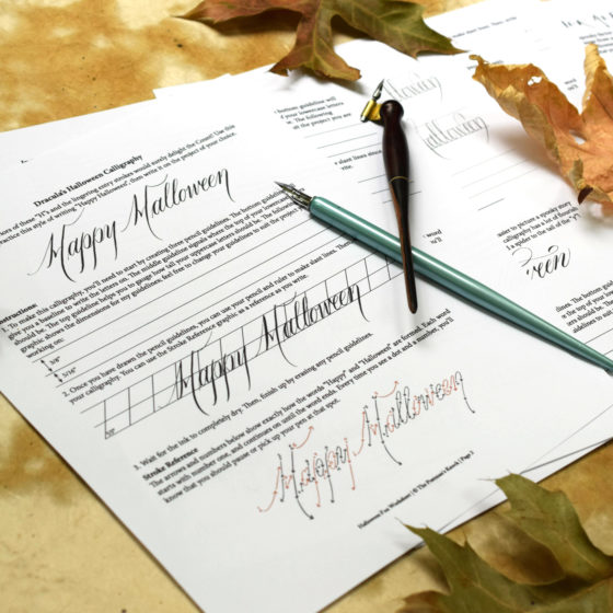 You'll kick off the worksheet by learning how to write "Happy Halloween" in three unique styles. Then, you'll move on to a spooky pointed pen handwriting style.