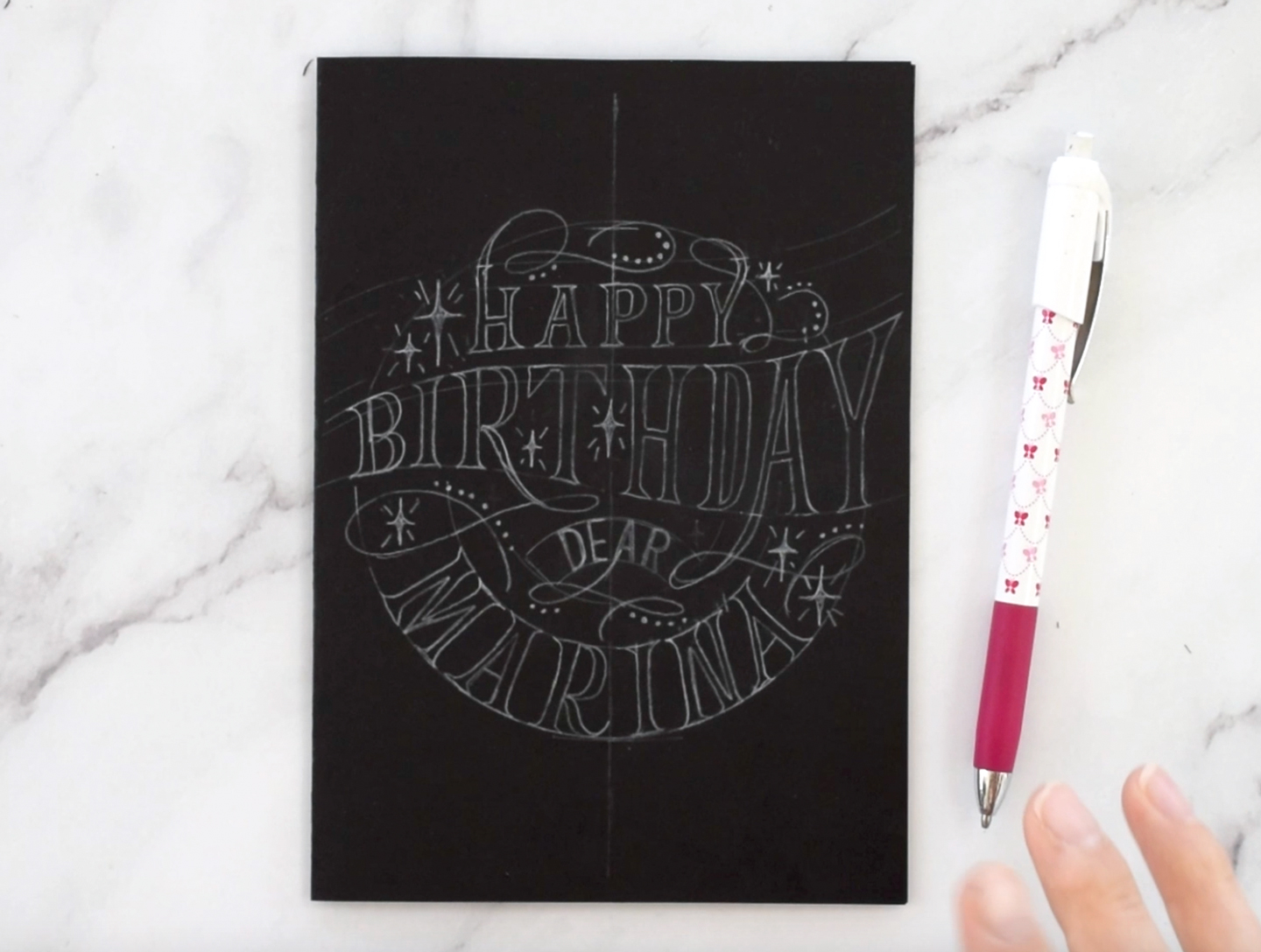 Hand-lettered birthday card draft