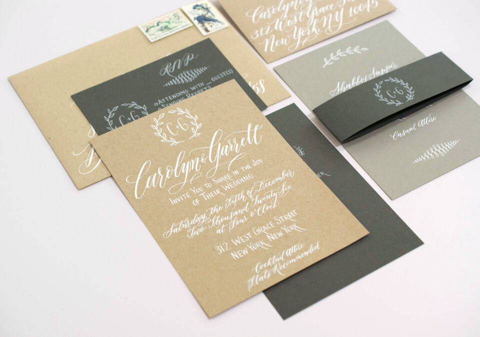 Bohemian handmade calligraphy wedding invitation suite