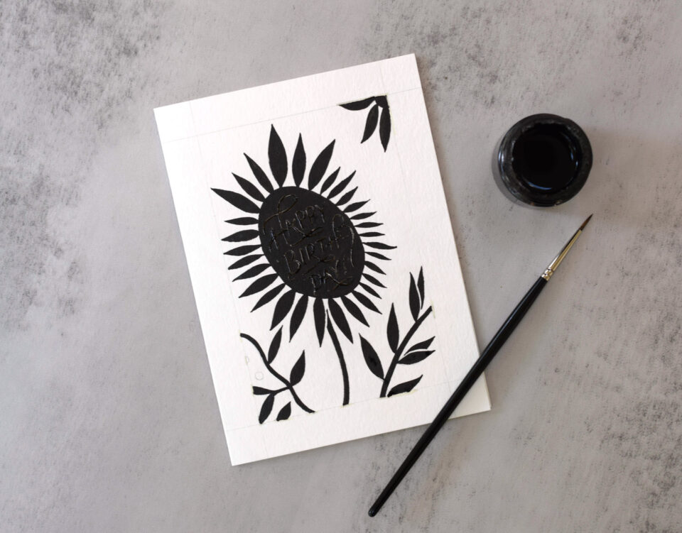 A black and white floral design